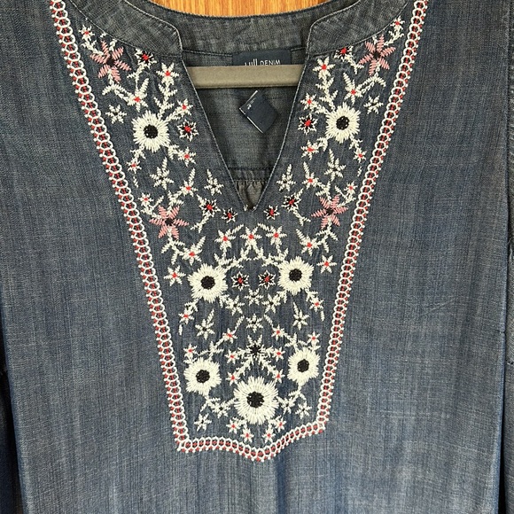 J. Jill Denim Chambray Tank with Floral Embroidered Trim - Picture 2 of 4